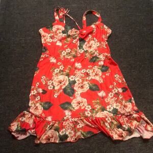 ASOS Mini Sundress With Lace-Up Back and Peplum Hem Red Floral 14